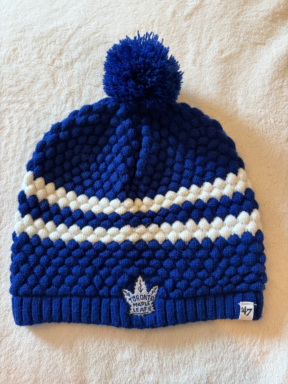 Toronto Maple Leafs Knit Pom Beanie - Royal Blue & White